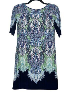 Eliza J Womens Dress Size 8 Round Neck Half Sleeve Paisley Back Zip Lined